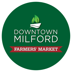  Logo of the Downtown Milford Farmers Market presented by the Downtown Milford Business Association in Milford, CT, showcasing a family-friendly farmers market with fresh produce, meats, dairy, baked goods, local vendors, food trucks, children’s market activities, and live music from June 6 to October 17.”