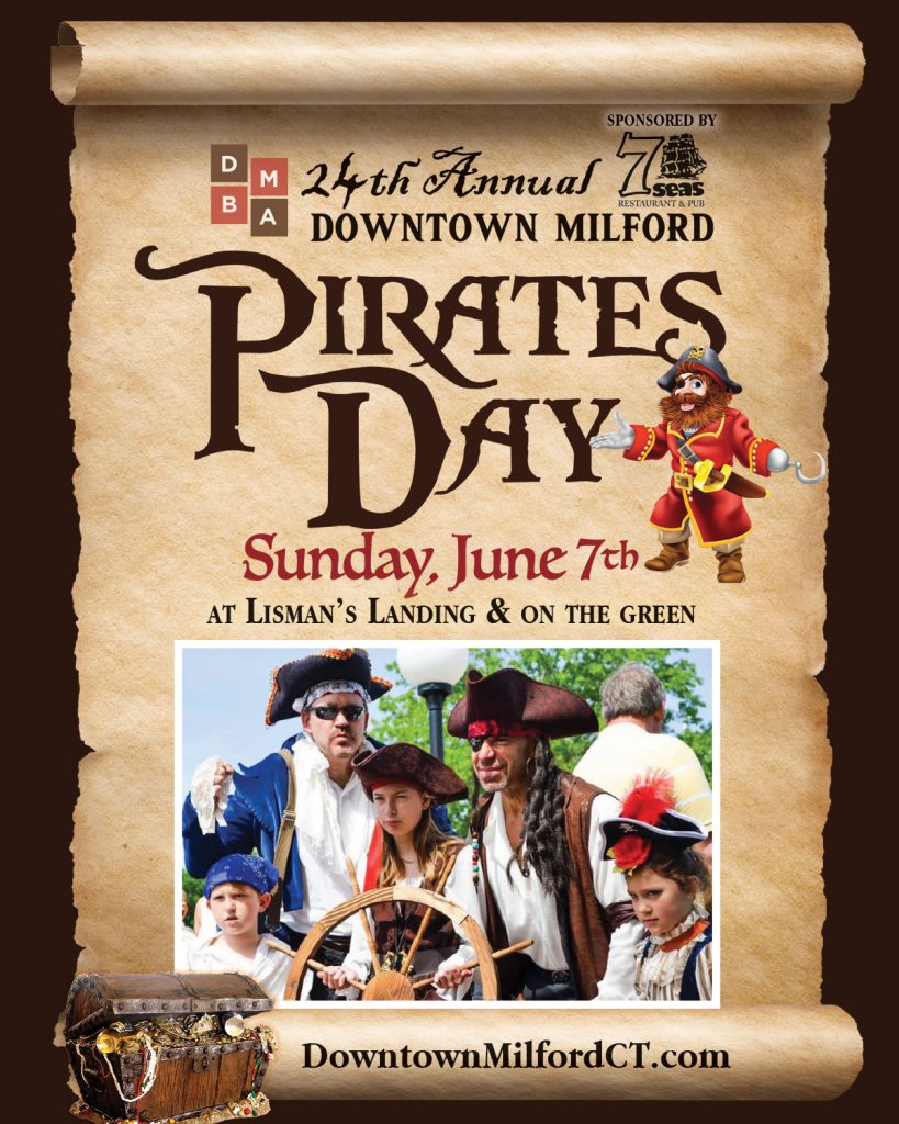 Looking for things to do in Connecticut for families? Join us at the 24th Annual Milford Pirates Day, a waterfront and downtown festival in Milford CT, presented by the Downtown Milford Business Association on June 7. Sponsored by 7 seas restaurant and pub. Free to everyone. Pirates take over the city of milford. there is lots of things to do in Milford this weekend.