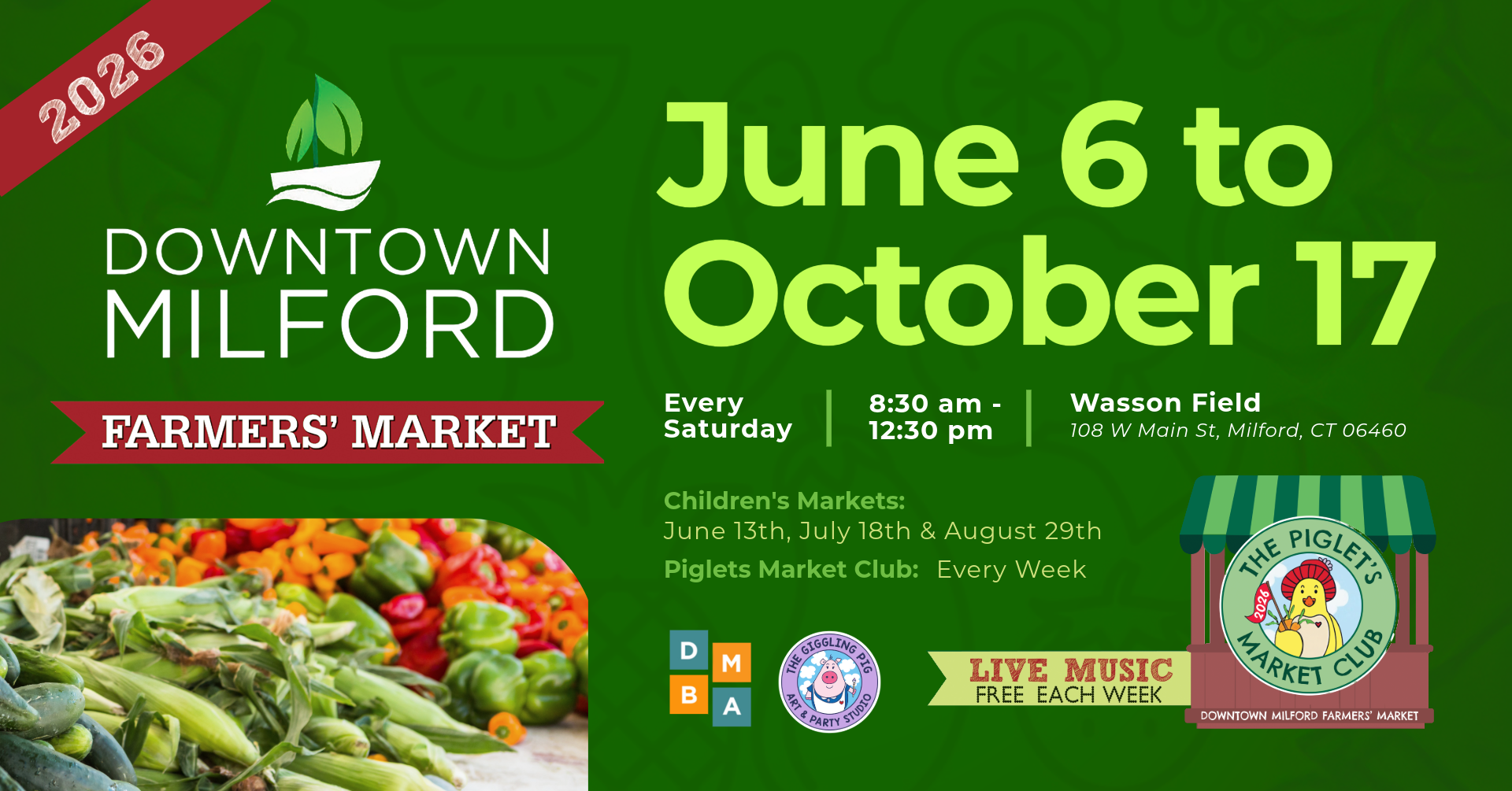 Looking for a farmers market near you or things to do in Milford? The Downtown Milford Farmers Market runs June 6 to October 17 in Downtown Milford, located between New Haven County and Fairfield County. Open every Saturday, it features fresh organic fruits and vegetables, local meats, eggs, and family-friendly children’s programs teaching agriculture, sustainability, and healthy eating through hands-on learning.