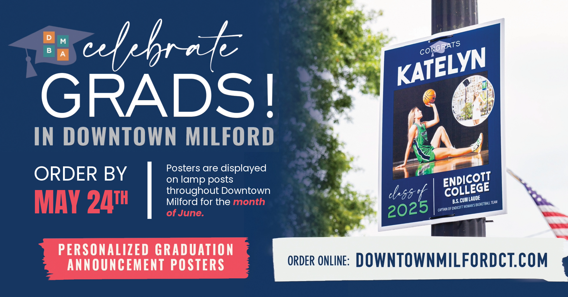 Looking for graduation ideas, graduation gifts, or things to do for graduation in Milford? Order custom graduation posters with Grads for Milford and celebrate your senior with personalized displays throughout Downtown Milford in June. Orders due by May 24. A unique way to honor graduates and create lasting community memories.